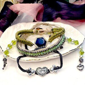 🔥$5/$25 Set of 4 Green Fabric Woven Sparkly Bracelets